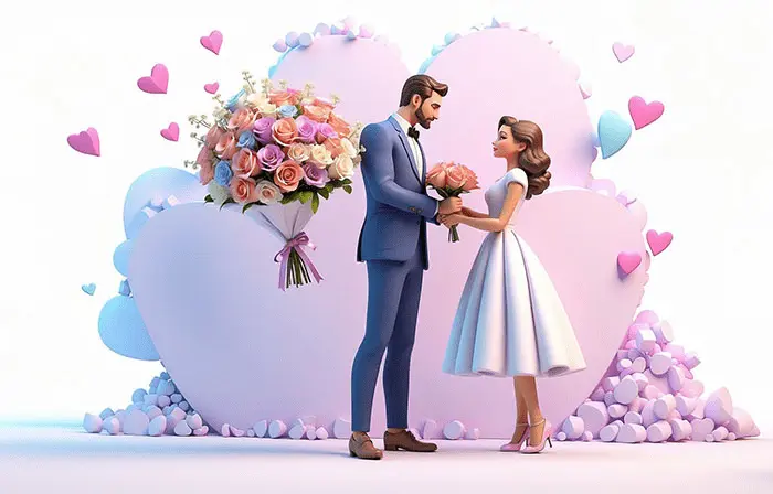 Bride and Groom Getting Married 3D Character Art Digital Illustration